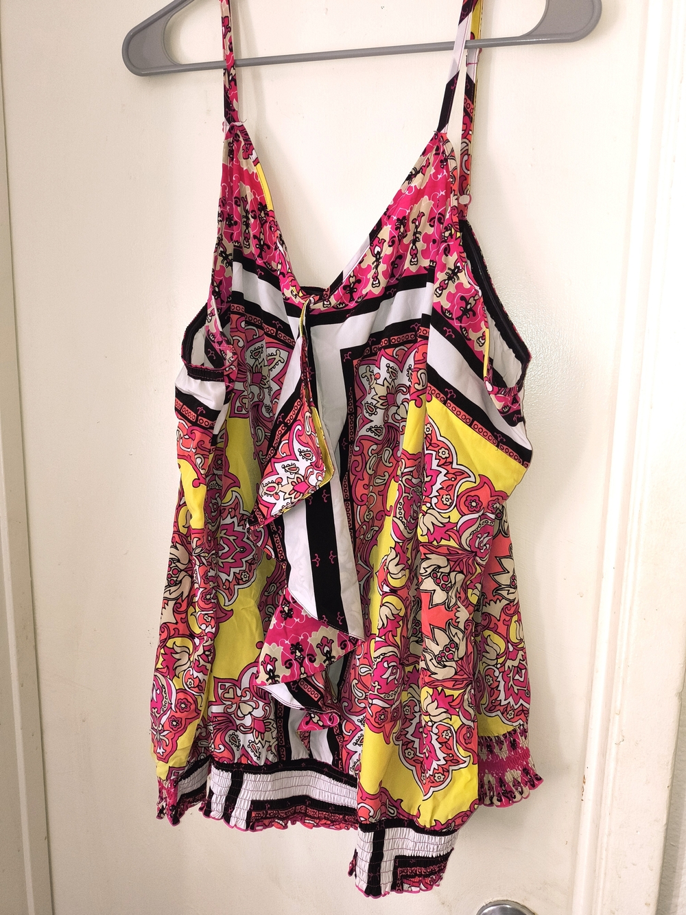 Lane Bryant Pink, Yellow & Black Printed Spaghetti-Strap Tank